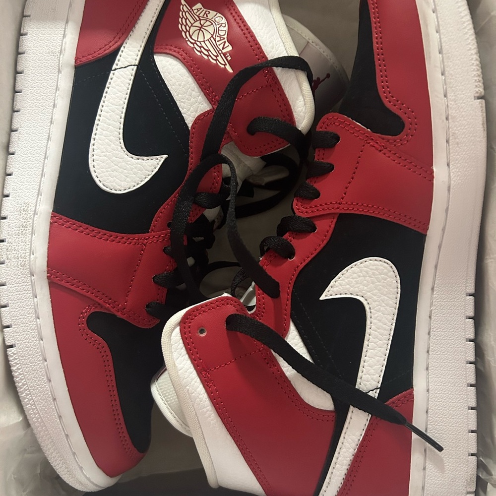 Air Jordan 1 Mid in Red, White, and Black